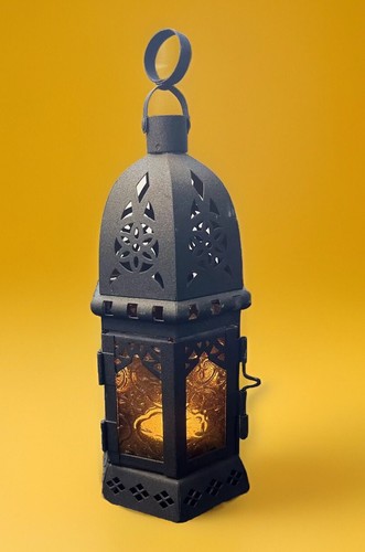 Amber Moroccan Candle Lantern -open box. - Picture 1 of 7