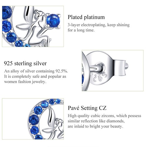 Bisaer Authentic 925 Sterling Silver beautiful Fairy Stud Ear Earrings Women NEW - Picture 8 of 12