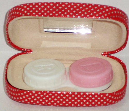 SAX CONTACT LENS CASE  R & L Contact Lens Holder Fashion RED & SILVER DIAMONDS - Picture 1 of 3