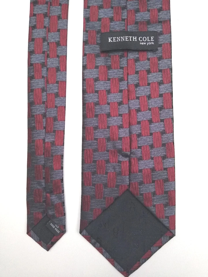 Hombre TIE Kenneth Cole Rojo/Gris Cesta Tejido Estampado Patrón Foto 4 de 4