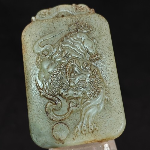 China old rare hetian jade Jadeite hand-carved pendant necklace statue unicorn - Imagen 2 de 12