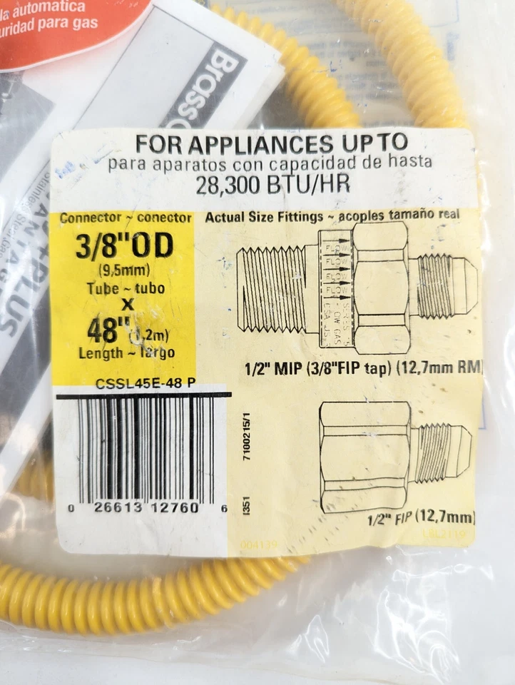 Brasscraft 涂层不锈钢气体连接器 CSSL45E-48 3/8 英寸 OD x 48 英寸 1/2'  — 第 2/3 张图片