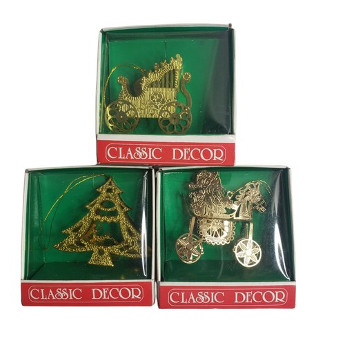 Vintage Brass Ornate Ornaments Set of 3 Made in Taiwan ROC  - Picture 1 of 6