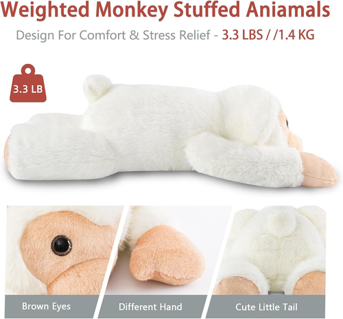 20" | 3.3 Pound Monkey Weighted Stuffed Animals, Large White Monkey Pillowfort P - Picture 5 of 8