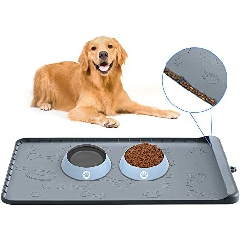 Dog Cat Food Mat -Silicone Pet Bowl Mats for Food and Water,（36 x 24 x  0.75 ）