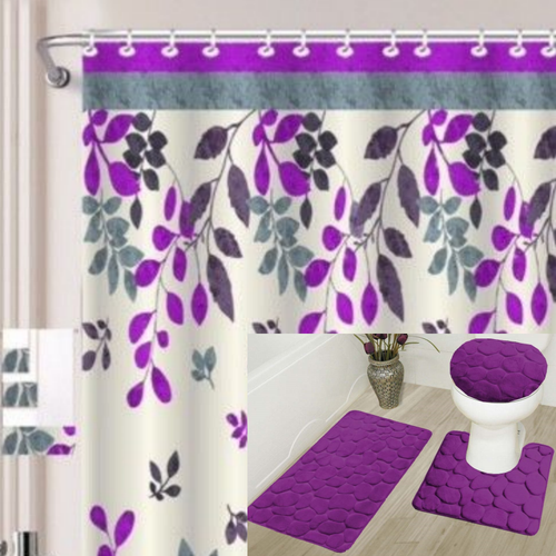 SOFT MIX & MATCH BATHROOM SHOWER CURTAIN MAT RUGS SET MEMORY FOAM 16PC ROCK - Picture 10 of 29