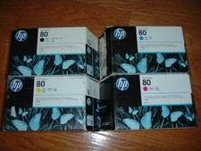 2015-16 HP-80 ink cartridges.Black,Cyan,Magenta,Yellow C4871A C4846A C4847A NEW!