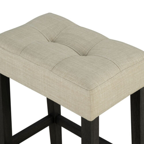 Transitional Black 3pc Dining Set Table 2x Stools Tufted Beige Seats Dining Room - Picture 6 of 9