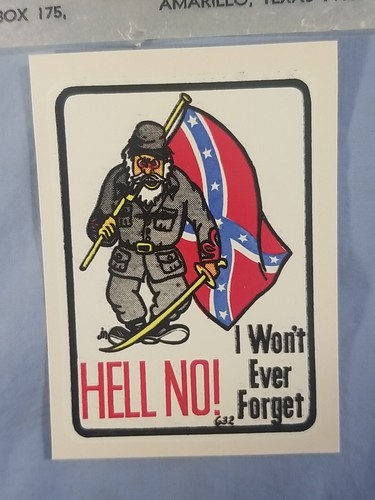 Vintage "Hell No! I Won't Ever Forget" Civil War South Water Dip Decal Transfer - Picture 2 of 3