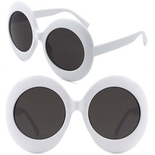 Vintage Inspired Oversized Exaggerated Fancy Womens Round White Sunglasses