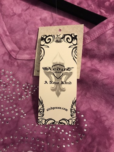 Sledge USA Top Womens Size L Pink Tie Dye Rhinestone V-Neck Embellished Tee-NWT - Picture 4 of 10