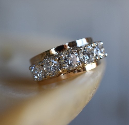 Delicate Round Cut Moissanite Unique Band Five Stone Engagement Band For Women's - Picture 1 of 10