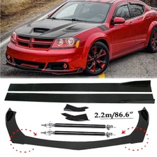 Front Bumper Lip Spoiler+86.6" Side Skirt Body Kit Glossy For Dodge Avenger