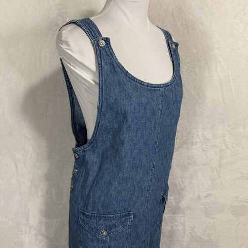 Vintage Mini Denim Dress Size XL Jean Jumper Cargo Boxy Boho Teacher Retro 90s - Picture 5 of 14