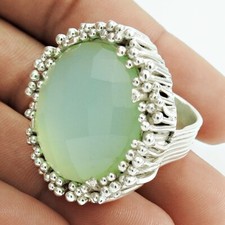 Oval Chalcedony Gemstone Anniversary Cocktail Bezel Ring 925 Solid Silver US 7
