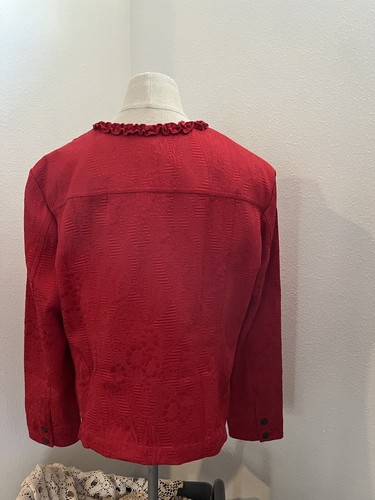 Ruby Rd Women's Red ruffled front 3/4 sleeve dressy Jacket Zip Size 16 - Picture 11 of 14