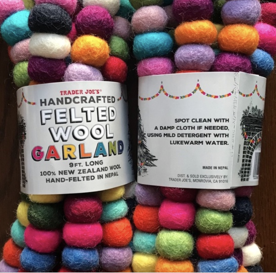 Trader Joe’s Handcrafted FELTED WOOL GARLAND 100 New Zealand Nepal 9