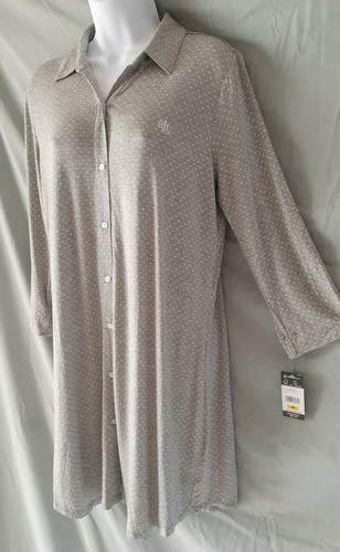 Ralph Lauren Gray Sleepshirt Nightgown 3/4 Sleeve Polka Dot Medium 44" BUST