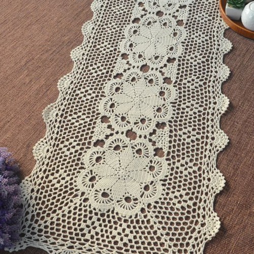 Vintage Hand Crochet Lace Table Runner Flower Dresser Scarf Rectangle Doily Mats - Picture 2 of 8