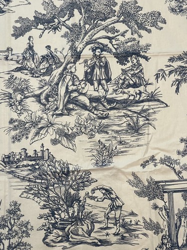 Toile de Truman Fabric R.E. Thibaut Teflon Dupont Blue 1.25 1 1/4 Yards Vintage - Picture 6 of 9