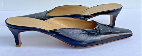 Bettye Muller Slide Kitten Heel Shoes Sz US 7 Eur 37.5 Black Leather Italy - Picture 7 of 9