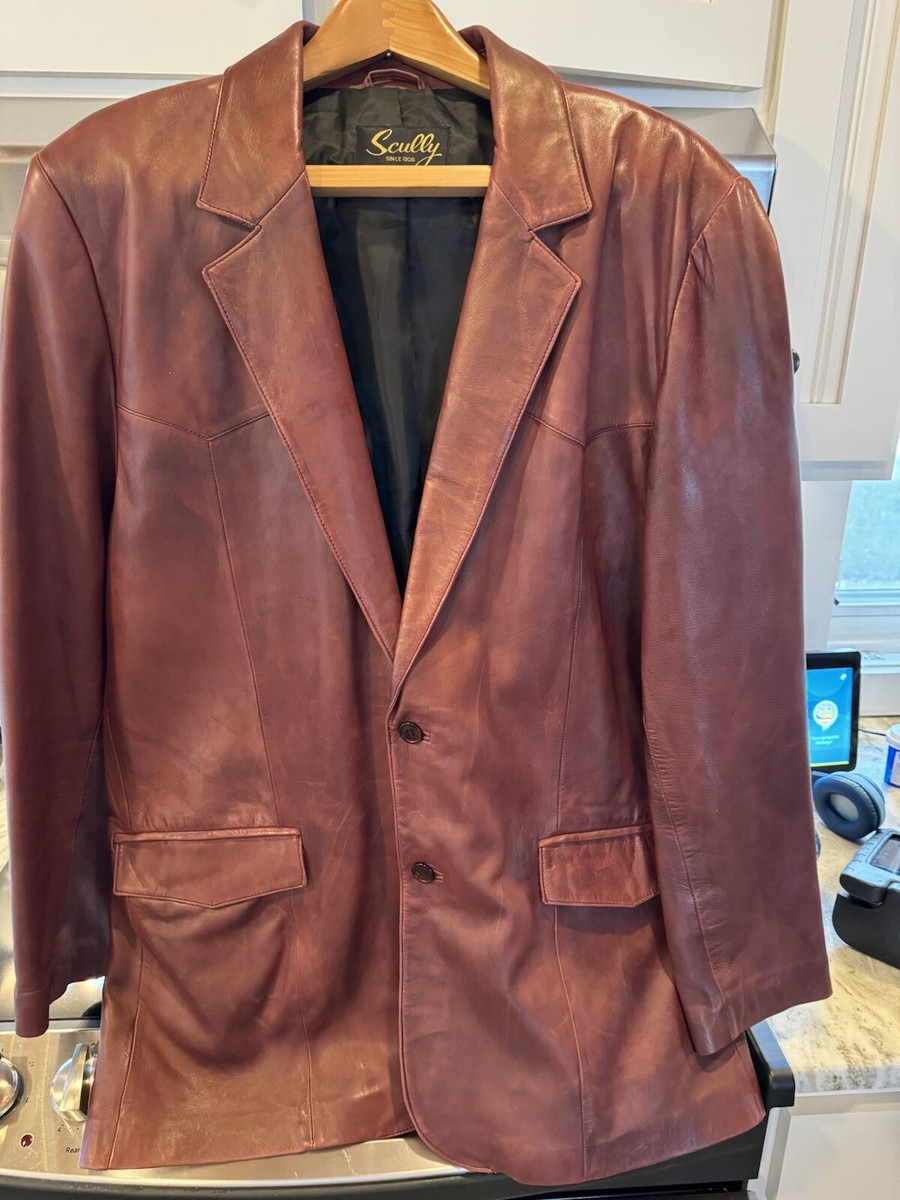 Scully Leather Jacket Mens 46L Burgundy Sawtooth Western