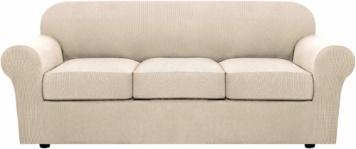 H.VERSAILTEX 4 Piece Stretch Sofa Covers for 3 Cushion Couch Large, Natural  - Picture 1 of 7