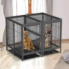 52x40'' Heavy Duty Metal Dog Crate Cage Indoor Outdoor Kennel Pen with 2x Trays
