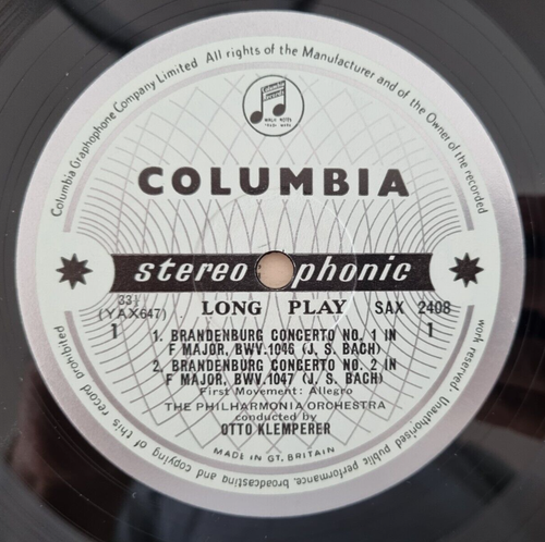 SAX 2408 UK LP Columbia ED1 Klemperer Bach Brandenburg Concertos Blue/Silver 1st - Picture 2 of 4