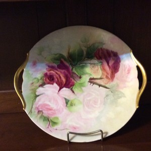 Antique-Tressemann-amp-Vogt-T-amp-V-French-Limoges-Charger-Plate-Blush-Roses