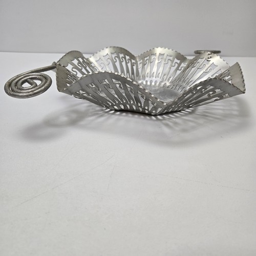 Farber & Shlevin Large Hand Wrought Aluminum Pierced Bowl Curlicue Handles-12" - Picture 2 of 8