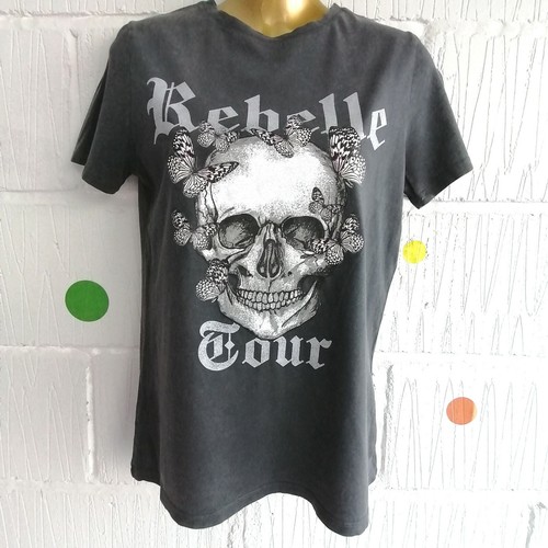 ☠New Look Size 10 Rebelle Tour Skull & Butterfly Goth Rock Alt Emo T-shirt - Picture 2 of 3
