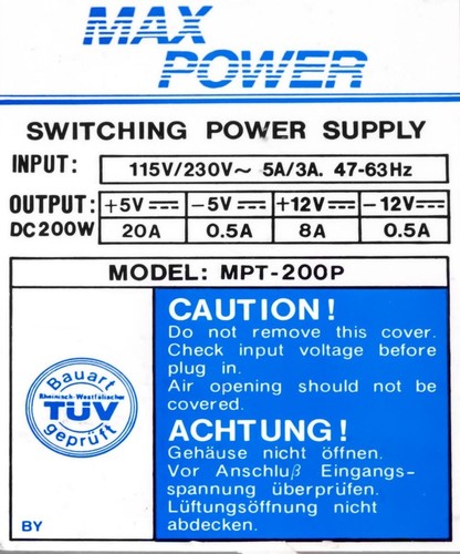 Bloc Alimentation At Ordinateur Rétro MAX POWER MPT-200P 200WATT Aux Molex - Photo 3/3