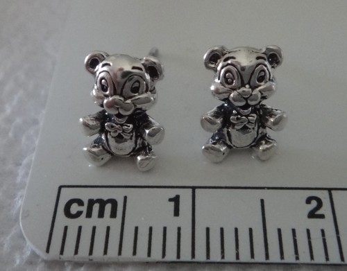 Sterling Silver TINY 10x7mm Teddy Bear Stud Studs Earrings! Very Detailed! - Picture 3 of 3