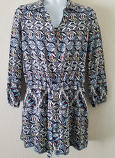 Tory Burch Acoma Silk Dress with Slip Sz 2 Blue Riviera Geometric Long Sleeve