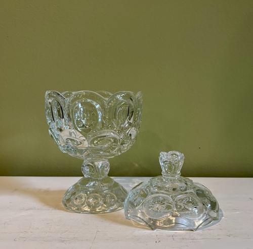 LE Smith 8” Clear Glass Moon and Stars Lidded Compote Candy Dish - Vintage - Picture 7 of 11