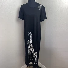 Vintage IF Shift Maxi Dress Women's PM Black & White Giraffe Minimalist Teacher