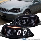 Dual Led Halo Projector Headlights Fits 1999-1900 Honda Civic 2/3/4Dr Left+Right