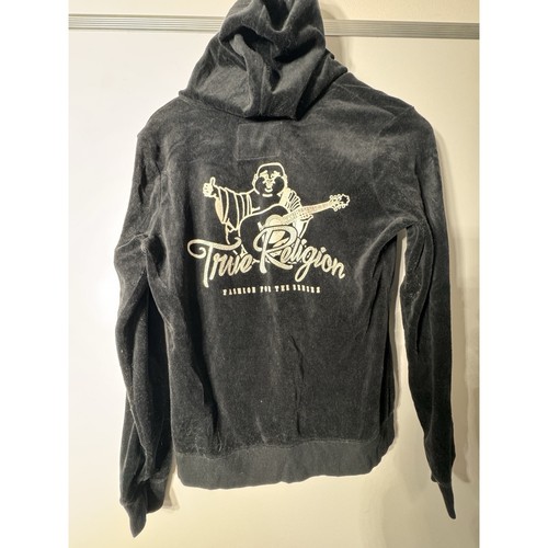 Chaqueta True Religion Terciopelo Negro Y2K Vintage Cremallera Sudadera con Capucha Para Mujer’s Med Buddha Tour - Imagen 3 de 5