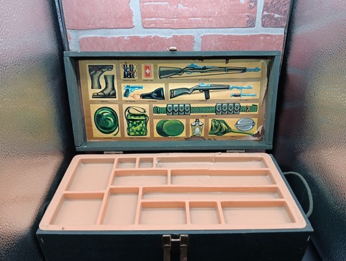 2x Vintage leere 60er GI Joe Holz Footlocker Aufbewahrungsbox Armeegrün (1 Tablett) Look - Bild 5 von 24