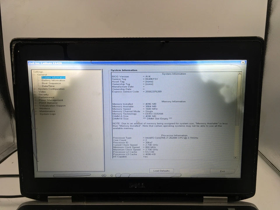 DELL LATITUDE E6420 - BOOTS TO BIOS/BAD LCD - INTEL I7 2620M - 4GB RAM - READ-BB - Image 3 of 4