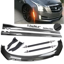 Carbon Fiber Front Bumper Lip Spoiler 86.6" Side Skirt Kit For Cadillac CTS ATS