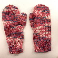 Home Knit Pink Random Blue White Winter Mittens