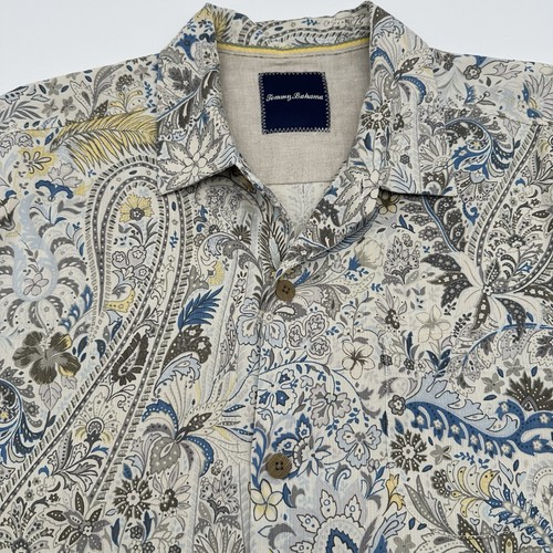 Tommy Bahama Men's Large Paisley Floral Hawaiian Camp Short Sleeve Silk
