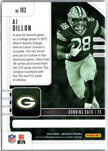 Panini 2020 Assoluto #103 AJ Dillon Vendita al dettaglio - Foto 2 di 2
