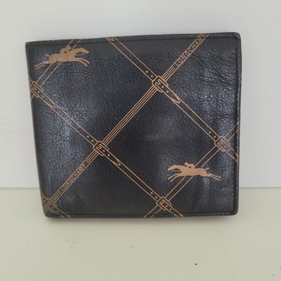 Longchamp Mens Wallet Brown Bifold Leather Folding Medium Logo Vintage Designer 