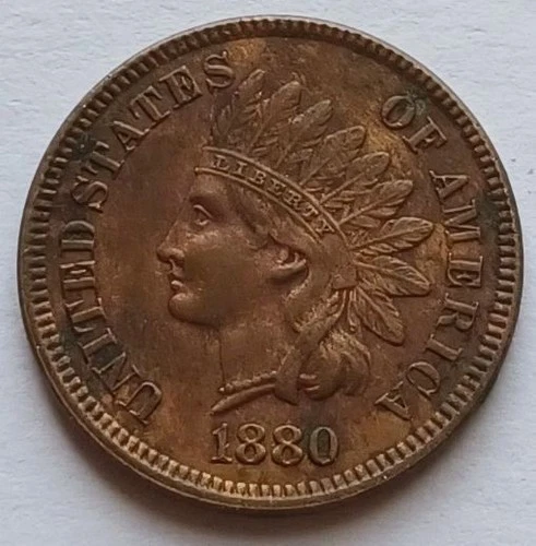 1880 Indian Head Cent AU, Better Grade Penny 1C coin