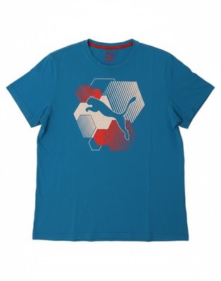 Puma Herren Grafik T-Shirt Oberteil 2XL Blau Baumwolle KZ20
