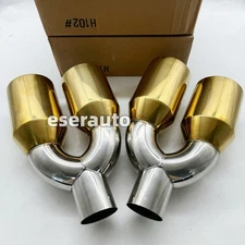 Pair Golden EXHAUST TIP Quad 4" Out STAGGERED L&R 2.5" INLET DUAL WALL ANGLE CUT