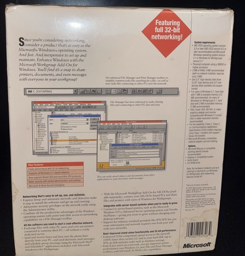 Microsoft Windows For Workgroups Operating System Version 3.11 Factory Sealed - Picture 2 of 6